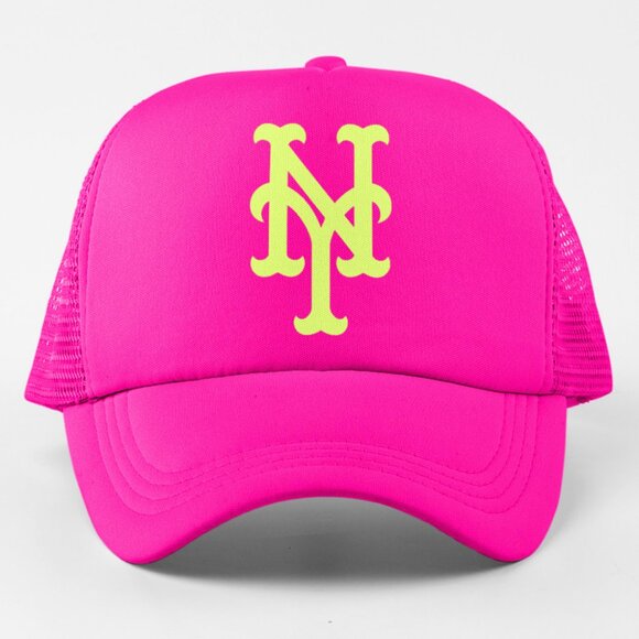 NEW York Mets NY Electric Pop Foam Trucker Snapback Hat NEON HOT PINK - Picture 1 of 2
